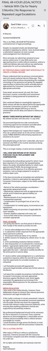 SatheesanSanil's tweet photo. @OlaEV_Support I am processing my legal proceedings against OLA for faulty battery issues.
Bhavish is busy licking gods feet in temples..He will never succeed in this life..So many peoples curse is upon him for failing us and himself. He is a chor and unprofessional by nature. https://t.co/E02LU1Whxx