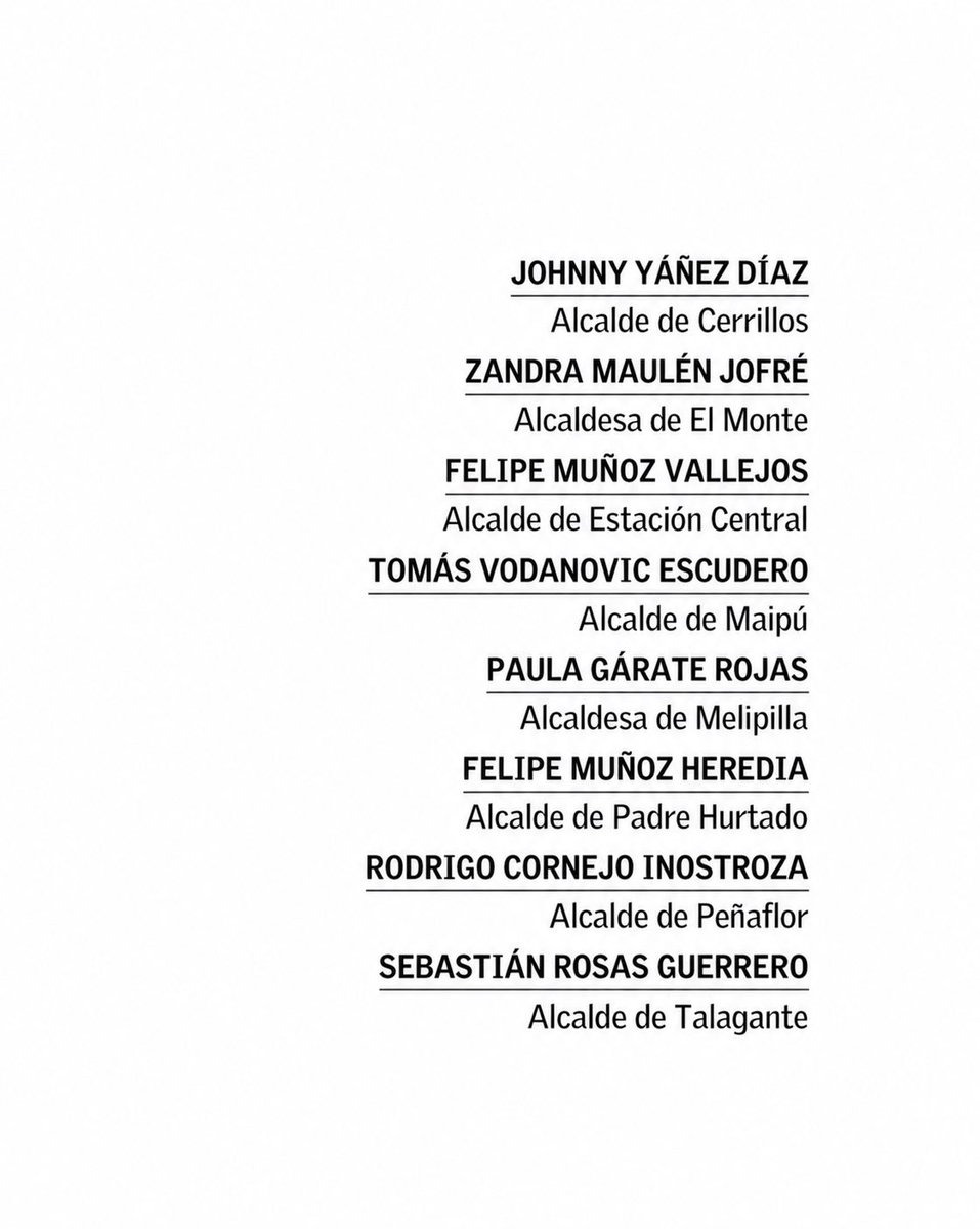 TomasVodanovic's tweet photo. Carta firmada por los 8 alcaldes involucrados en el proyecto Tren Santiago a Melipilla. Los compromisos de Estado deben cumplirse. 
Son más de 30 años de espera, una obra en plena ejecución, y una licitación que contaba con 4 ofertas válidas dentro de presupuesto. No hay ninguna razón de peso para interrumpir. 
#ElTrenSeDefiende.