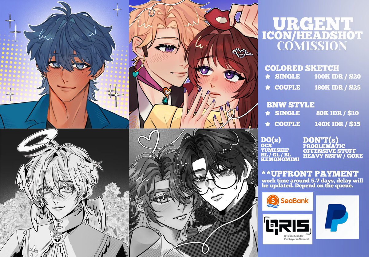 VAMPYRICTLUST's tweet photo. URGENT COMMISSION‼️

Hello, I'm opening #commission for colored sketch/BNW Icon. I need to collect more funds for a laptop and to fix my tab broken screen for work soon 😢 I'm open for local and inter with many slots 🙇 If you're interested please DM me! 

#commissionopen #artidn https://t.co/BdZbJvACgB