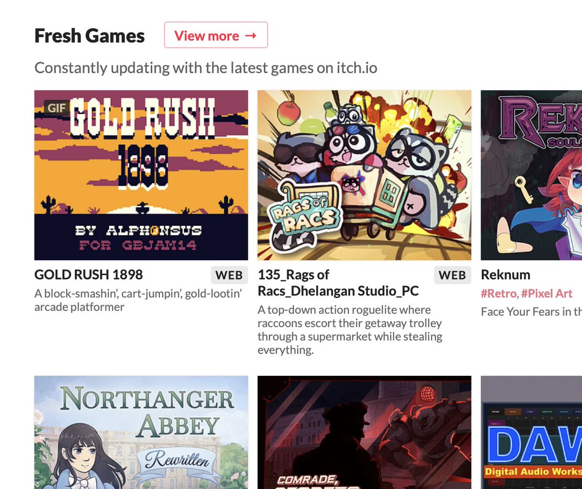 alphonsus_dev's tweet photo. Eyyy it looks like my #GBJAM14 game is featured on the Fresh Games feed?! 🤠 So that explains the views spike haha https://t.co/cjJfIYbQlj