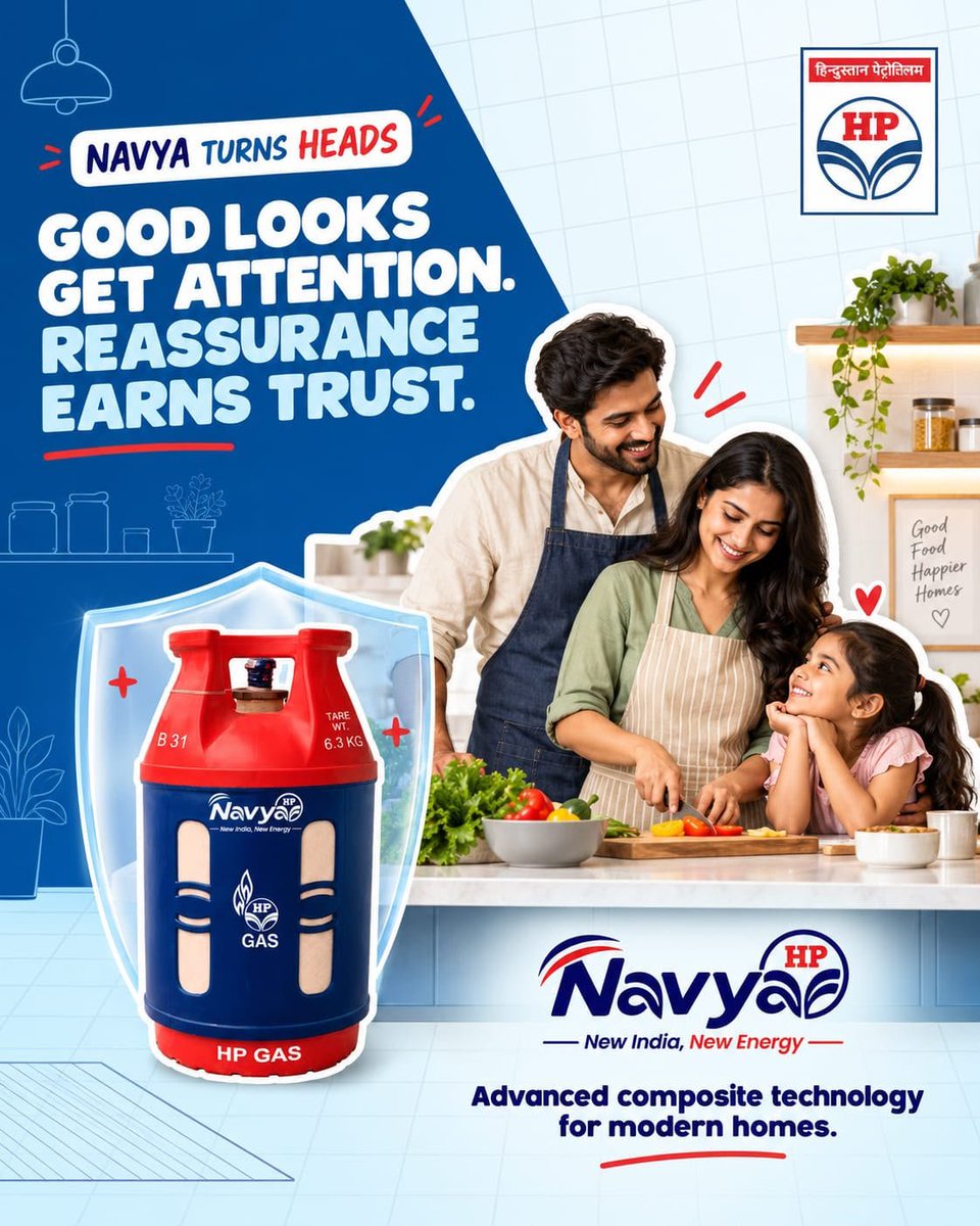 HPCL's tweet photo. A modern cooking companion designed around everyday ease.

With its advanced composite technology and lightweight design, Navya HP Gas brings convenience to the heart of your home.

For everyday cooking. For the moments that matter.

New India, New Energy.

@HardeepSPuri @PetroleumMin @TheSureshGopi @Secretary_MoPNG @neerajmittalias

#HPCL #NavyaHP #HPGas #NewIndiaNewEnergy #EaseOfLiving #CustomerFirst