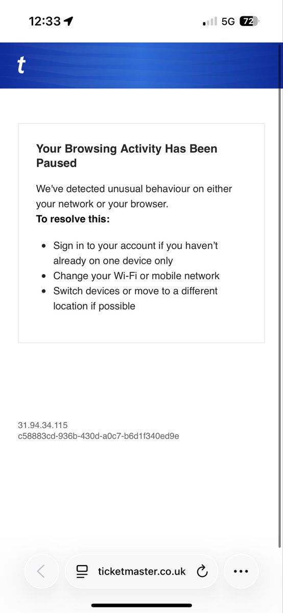 Ethan_er18's tweet photo. @TicketmasterCS please help, I’ve had this every time I log in!!! #Oasis https://t.co/BSHrHpUD8o