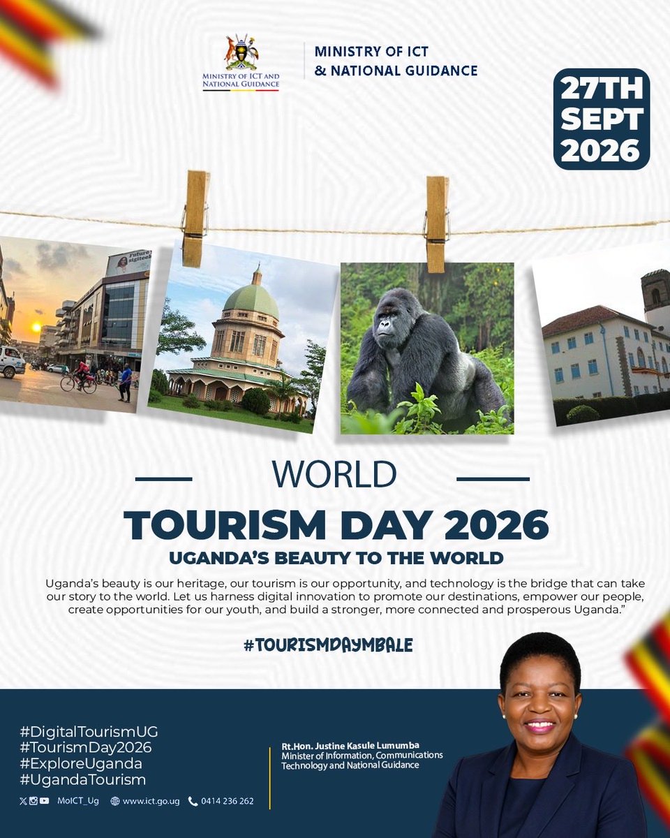 JustineLumumba's tweet photo. Uganda’s beauty is our heritage and our opportunity. As we commemorate the world tourism day 2026, let’s use digital innovation to promote tourism and empower our youth. https://t.co/VLMCd87M3f