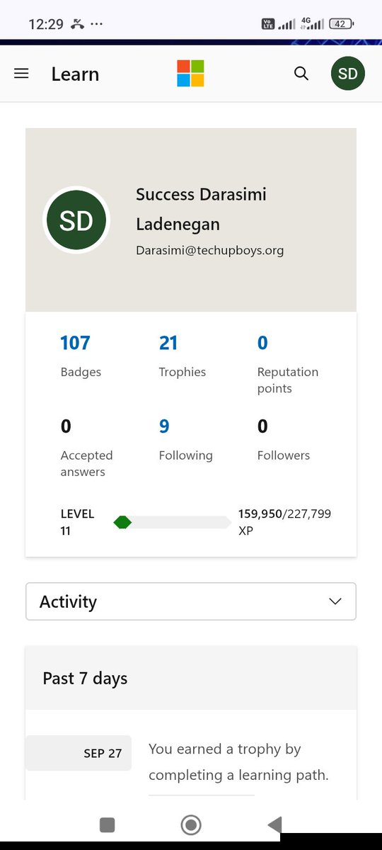 LadeneganS06x's tweet photo. ๐ฅ 107 Badges. 21 Trophies. Level 11 unlocked! ๐๐ป
Still learning, still growing, still building. ๐
The journey continues! ๐ชโจ
#MicrosoftLearn #AI #TechUPBoys4 #LearningJourney #TechUpBoys @MGI @learntorfoundation https://t.co/Mx2wJJUEhT