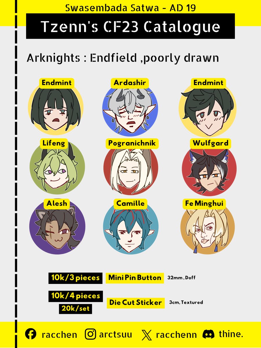 Racchenn's tweet photo. [💙&amp;🔃 Appreciated]

Tzenn's #Comifuro23 2nd Pre Order , Fandom Arknights &amp; Endfield

📍ICE BSD , Booth Swasembada Satwa AD - 19 ( PICK UP ONLY, BOTH DAYS)
📆 31th Oct - 1 Nov 2026

PO Link Form :
📎 https://t.co/aP1KV9t7Ia

PO closed at 2nd Oct

 #ArknightsEndfield‌ https://t.co/ns7KCblT4X