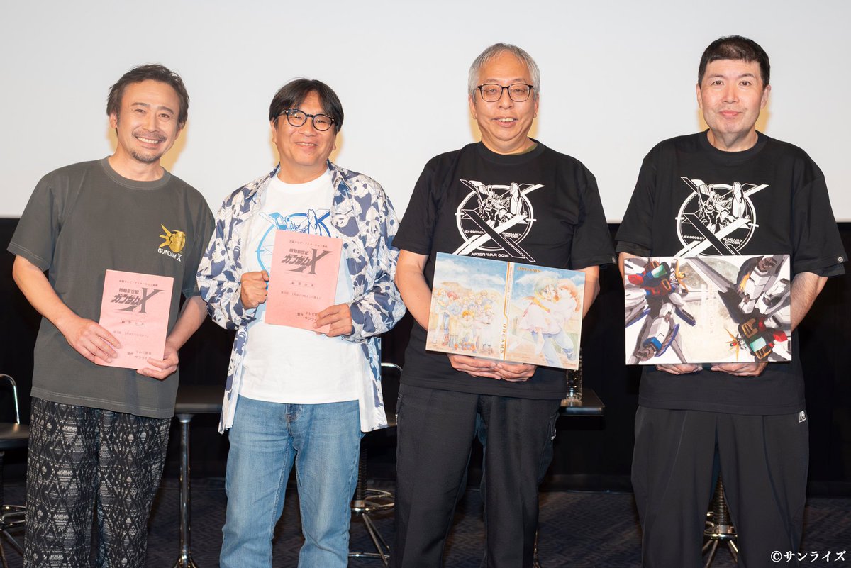 gundam_info's tweet photo. ◤『機動新世紀ガンダムX』
　30thスペシャル上映会
　in TOHOシネマズ 池袋🎥◢

本日TOHOシネマズ 池袋にて、トークショー付き上映会を開催いたしました🌕

ガロード・ラン役の #高木渉 さん、監督の #高松信司 さん、キャラクターデザインの #西村誠芳 さん、メカニカルデザインの #石垣純哉 さんの集合写真をお届け📸✨

ご来場いただいた皆さま、誠にありがとうございました！

これからも『#ガンダムX』へのご声援をよろしくお願いいたします。