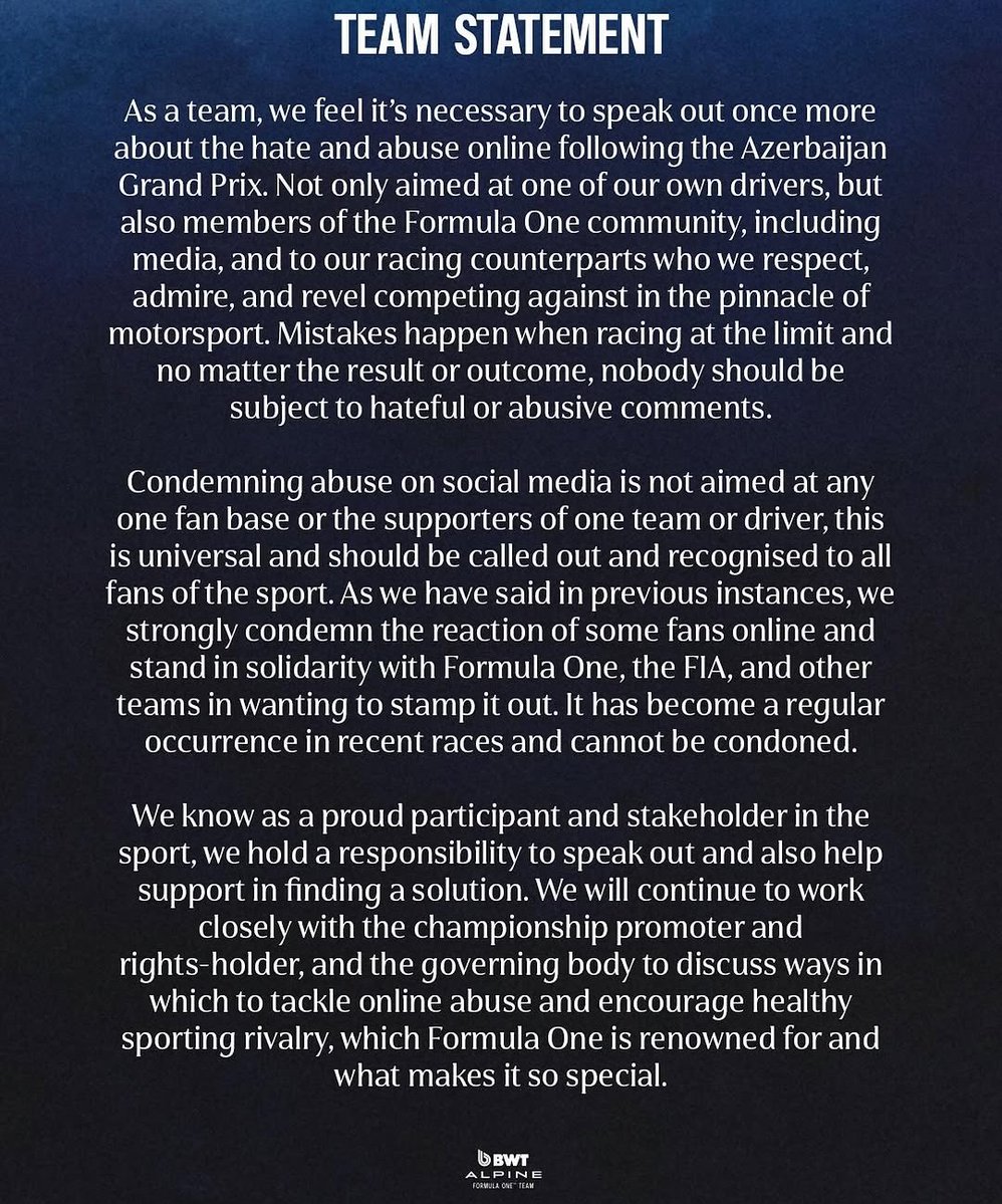 formularacers_'s tweet photo. 🚨 | BREAKING: Alpine release statement https://t.co/1BcPK5R5yK