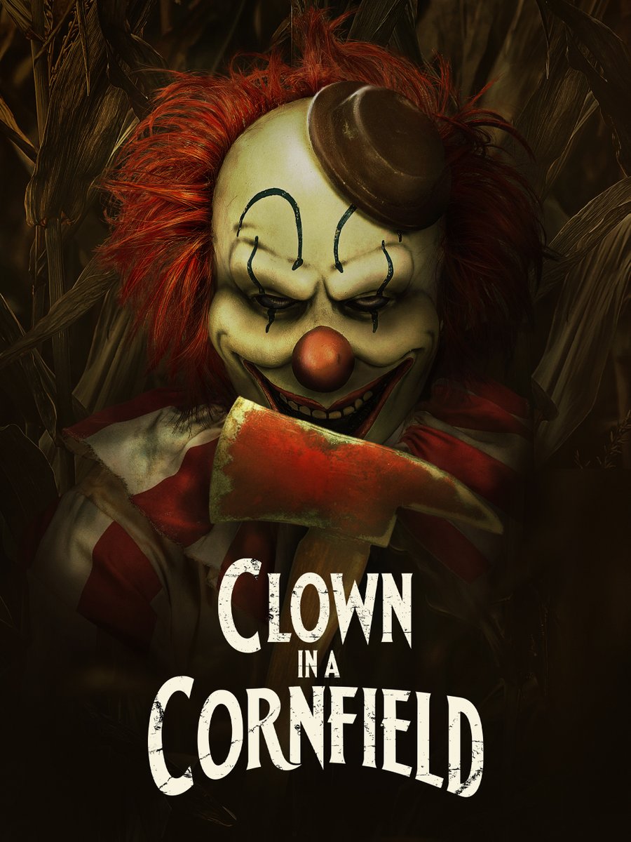 dimension80066's tweet photo. A small #town, an #old #mascot, and a #clown who decides to turn #Kettle #Springs into a killing ground. Clown in a #Cornfield (2025), directed by #Eli Craig and based on the #novel by #Adam #Cesare. A #slasher that blends #horror, #blood, and generational conflict. #Film #Movie https://t.co/A6xS1QU3ol
