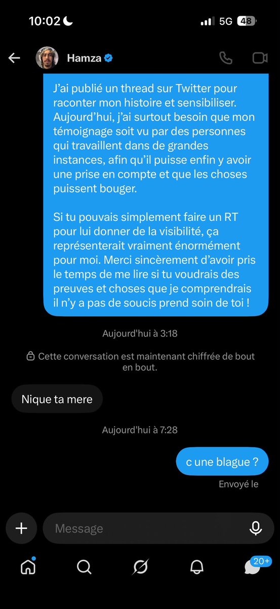 jelunzz's tweet photo. Votre streameur @KerdaliHamza qui répond « nique ta mere » a une femme victime de violence conjuguales grave ( @Knz_ab ) quand elle lui demande de la visibilité, comment vous voulez que les femmes se sentent aidée avec ce genre de personne ? https://t.co/LLGBxRwTYk