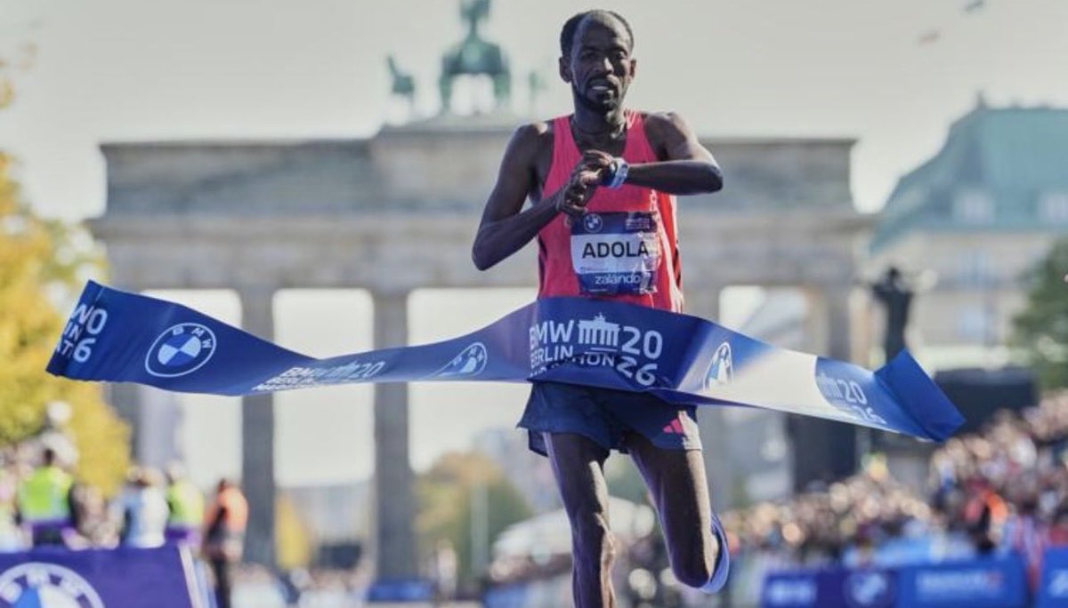 stats_wire's tweet photo. 🇪🇹 Ethiopia dominated the men’s top 10 at the 2026 Berlin Marathon.

7 of the top 10 finishers were Ethiopian:

1. 🇪🇹 Guye Adola: 2:02:50
2. 🇪🇹 Gemechu Dida Diriba: 2:03:19
3. 🇹🇿 Gabriel Gerald Geay: 2:03:59
4. 🇪🇹 Getaneh Molla: 2:04:55
5. 🇪🇹 Selemon Barega: 2:04:58
6. 🇪🇹 Asefa Boki: 2:05:32
7. 🇪🇹 Andamlak Belihu: 2:05:55
8. 🇪🇹 Shura Kitata: 2:06:04
9. 🇯🇵 Yuhei Urano: 2:06:09
10. 🇪🇹 Tadu Abate: 2:07:16

🇹🇿 Tanzania’s Gabriel Geay broke up the Ethiopian dominance, finishing 3rd.

Source: BMW BERLIN-MARATHON, 2026