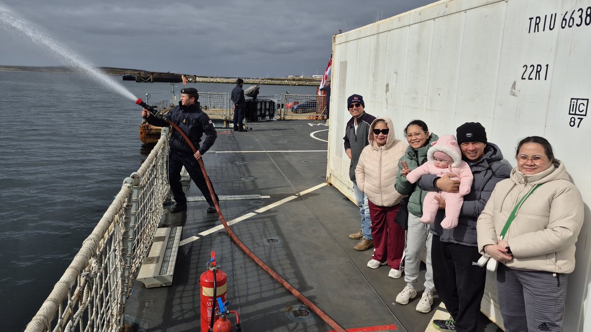 HMS_Medway's tweet photo. Yesterday HMS MEDWAY opened her gangway to the people of Stanley. Visitors came aboard to see how we live, work and operate around the Falkland Islands. A chance to show our appreciation for the community’s support and strengthen our close ties with the people of the Islands. https://t.co/sfF026oI29