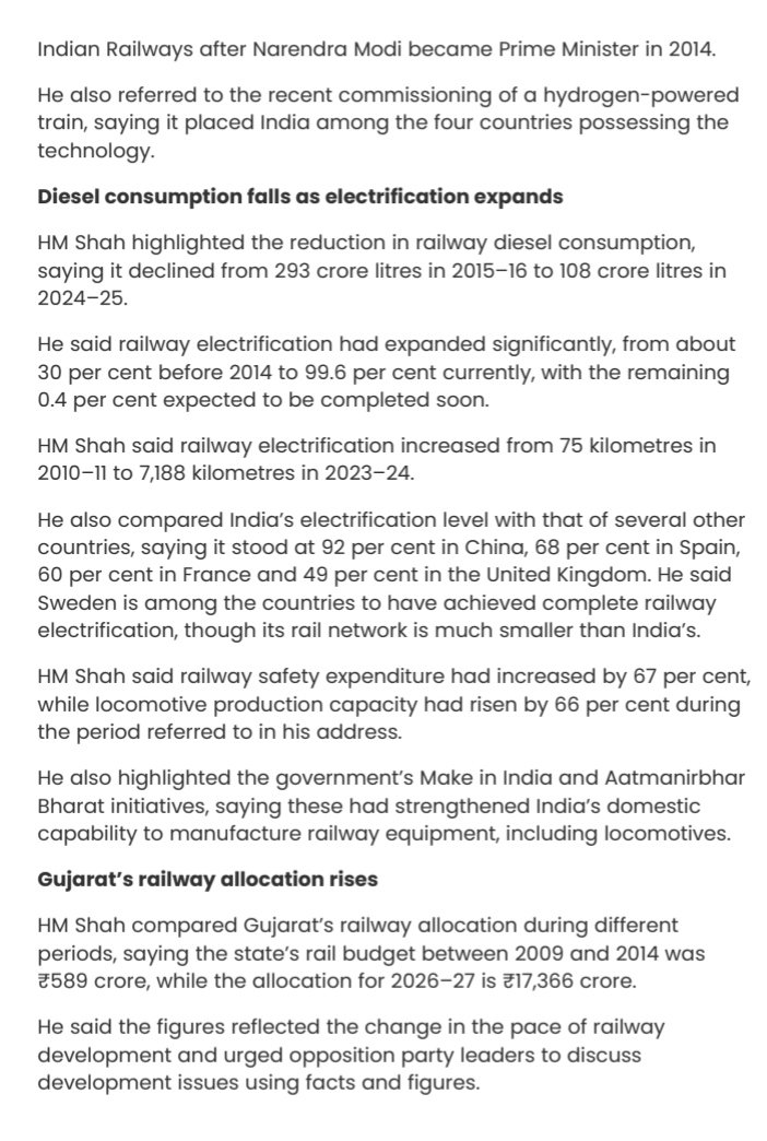 h_pongilath's tweet photo. Amit Shah flags off India’s first #LNGpoweredtrain , inaugurates ₹1,472 crore railway projects in #Ahmedabad . He said #Railway electrification had expanded significantly, from about 30% before 2014 to 99.6% currently, with the remaining 0.4% expected to be completed soon. https://t.co/w8jCknTtOR