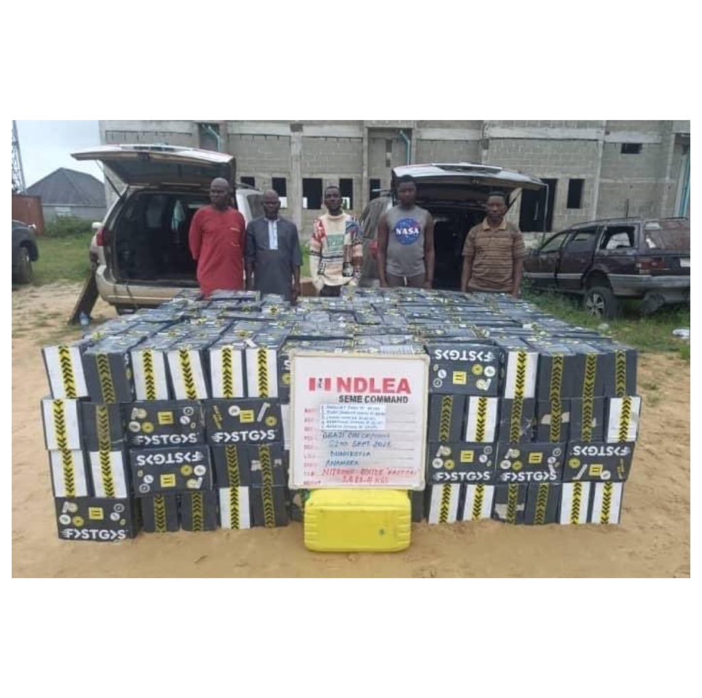 instablog9ja's tweet photo. Europe-bound newlywed man excretes 72 wraps of c%caine at Enugu Airport as NDLEA intercepts over N3bn worth of op+oids at Lagos Airport, arrests Togolese tr@ffickers, others

The National dr¥g Law Enforcement Agency (NDLEA) has arrested a 25-year-old newlywed businessman, Lovely Chukwulobelu, for attempting to traffic 72 wraps of coc@ine to Portugal, where he resides.

Chukwulobelu was intercepted at the departure hall of the Akanu Ibiam International Airport, Enugu, on Thursday, September 25, 2026, while attempting to board an Ethiopian Airlines flight to Portugal via Addis Ababa.

The suspect, who had the coc@ine in his stomach and his wedding ring on his finger, was placed under excretion observation and subsequently egested all 72 wraps of the Class A d.

According to the NDLEA, Chukwulobelu said he previously operated a car decoration business at the Trade Fair Complex, Ojo, Lagos, before relocating to Portugal in May 2023. He returned to Nigeria and got married on September 13, 2026, but resorted to dr¥g trafficking to offset expenses incurred during his wedding.

Meanwhile, NDLEA operatives at the Murtala Muhammed International Airport, Lagos, intercepted 2,550,000 pills of Tram@king 225mg, Tram@king  250mg and Royal T+pentadol 250mg weighing 1,640.55kg in three consignments imported from India and Bangladesh.

In Bauchi, two suspects were arrested with 262.5kg of sk¥no concealed in the false bottom of a truck, while two cannabis farms with an estimated yield of 1,360.23kg were destroyed in Edo.

In Lagos, three suspects were arrested with various quantities of sk¥nk, pentazocine, nitrazepam and tramadol.

Two Togolese nationals were also arrested in Oyo with 305.6kg of sk¥nk being moved through the state as part of a cross-border trafficking racket.

At the Seme border, five suspects were arrested with 420 cartons of nitro¥s oxide, weighing 1,688.4kg.