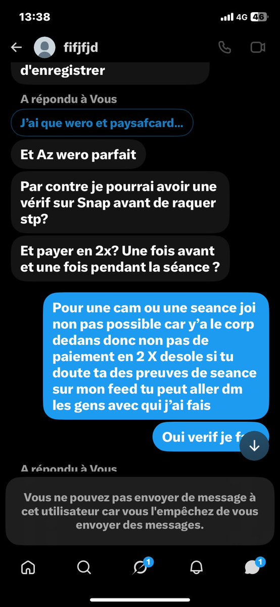Elisensxx's tweet photo. @hjj1157989 @alex39543744790 @Antiscammeur54 Allez hop Ntm grosse pute tu négocie puis tu t’étonne je t’ai dit nan ta insister bah voila et tu peut le mentionner lui il a payée sans me forcer à faire moitié moitié il a eu sa seance tu te ridiculise https://t.co/OQAZULXMEY
