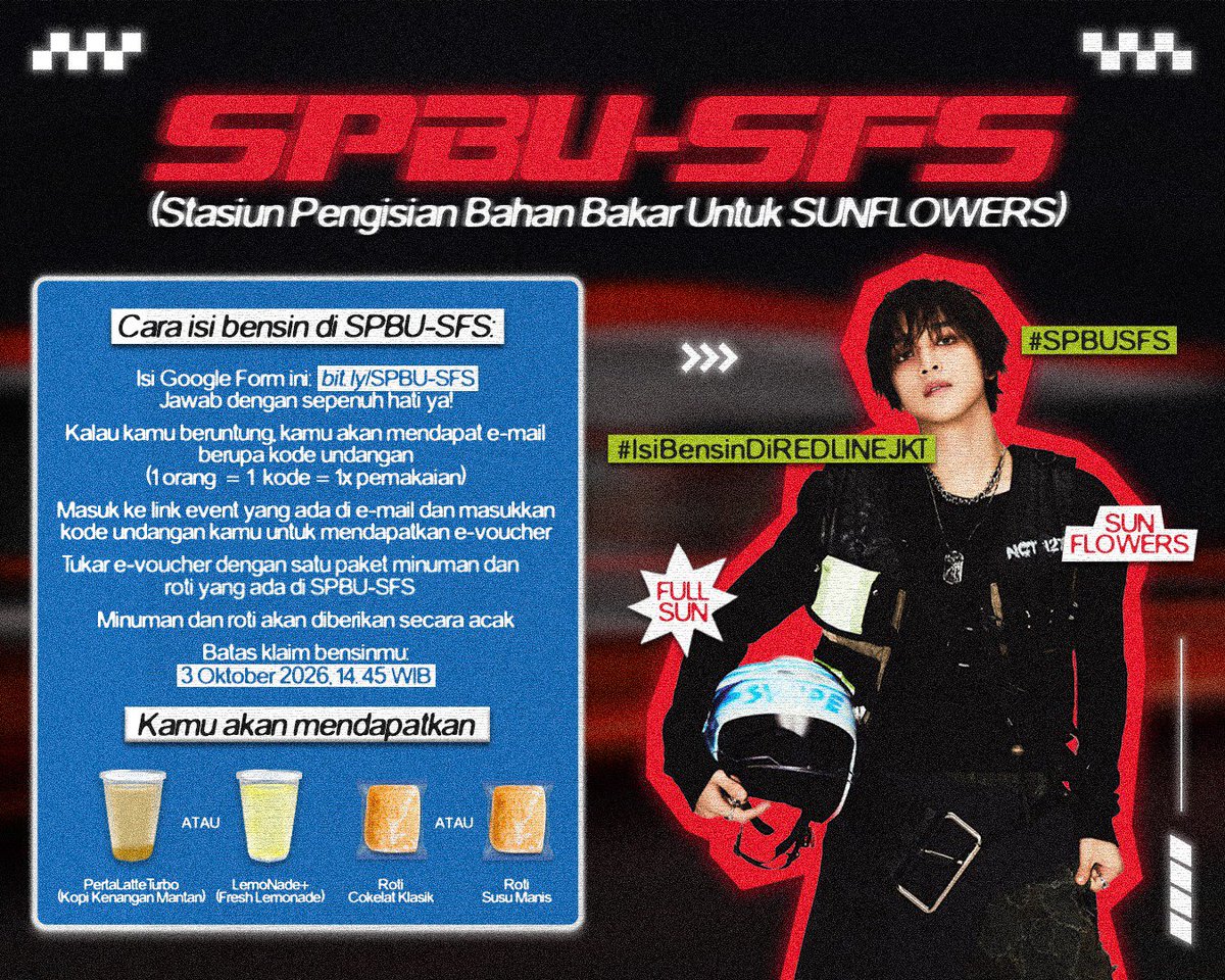 notababybear's tweet photo. Ay-yo, Sunflowers!

SPBU-SFS sudah dibuka, nih! ⛽️🌻

Isi formulir ini dan dapatkan skor terbaik supaya bisa klaim bensinmu!

📝 https://t.co/H6RxWtyrsd
⛽ Klaim 1 minuman &amp; 1 roti!
📍Parkir Lap. Panjat Tebing GBK
🗓️ 3 Okt 2026
⏰ 8 Pagi-3 Sore

#SPBUSFS #IsiBensinDiREDLINEJKT https://t.co/Cb7L2T8Upv