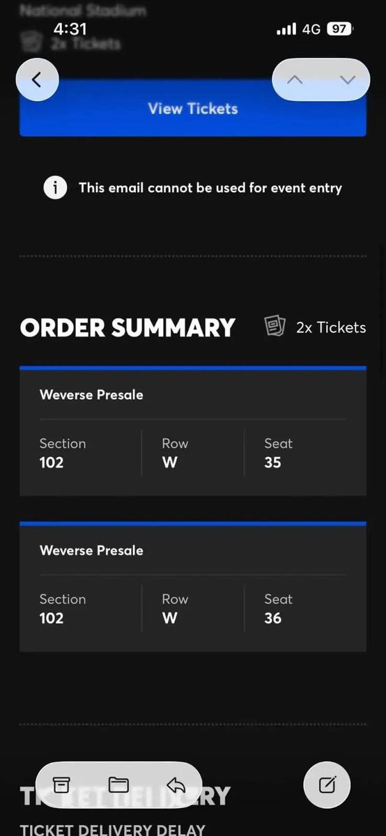 jars2334's tweet photo. WTS | BTS SINGAPORE πΈπ¬
ποΈ 2 Tickets Available
π
19 December 2026
π National Stadium, Singapore
πΊ Section 102
π° $550 each
β¨ Great seats β grab yours before theyβre gone!
π© DM if interested. Serious buyers only.
#BTS #BTSARMY #BTSSG #BTSSingapore #BTSArirang https://t.co/jE1pUd1v50