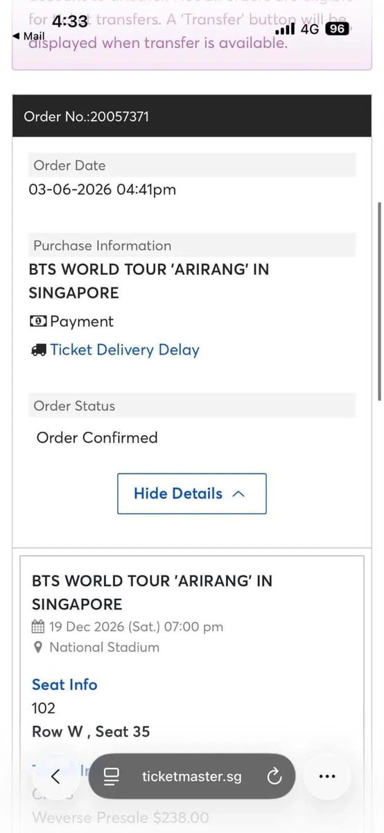 jars2334's tweet photo. WTS | BTS SINGAPORE πΈπ¬
ποΈ 2 Tickets Available
π
19 December 2026
π National Stadium, Singapore
πΊ Section 102
π° $550 each
β¨ Great seats β grab yours before theyβre gone!
π© DM if interested. Serious buyers only.
#BTS #BTSARMY #BTSSG #BTSSingapore #BTSArirang https://t.co/jE1pUd1v50