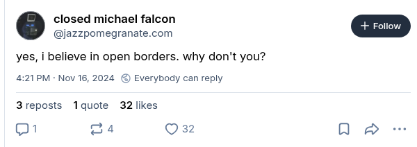 libs_talking_2's tweet photo. @BillMelugin_ Yes, I believe in open borders. Why don't you? Screenshot. https://t.co/68pre6bKjW