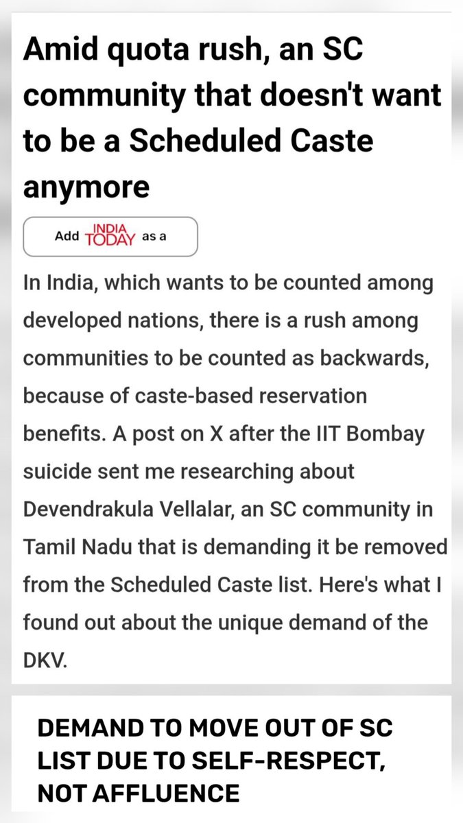 neha_laldas's tweet photo. Amidst the race to backwardness amongst castes, there is 1 caste in Tamilnadu which is fighting to get themselves removed from Scheduled caste list.

&amp; Its because of their self-respect, not affluence.

Salute to Devendrakula Vellalar community 🙌

Wish there were more like you. https://t.co/cy23zWPqYk