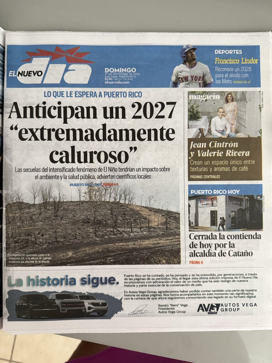 danicacoto's tweet photo. Today marks the last print edition of El Nuevo Día, Puerto Rico’s paper of record. It has printed 20,411 editions since 1970, including the day after Hurricane Maria struck. Reporters helped deliver the paper that day as the island reeled from the storm.

https://t.co/AOqeTzwzx8 https://t.co/28gxfamSby