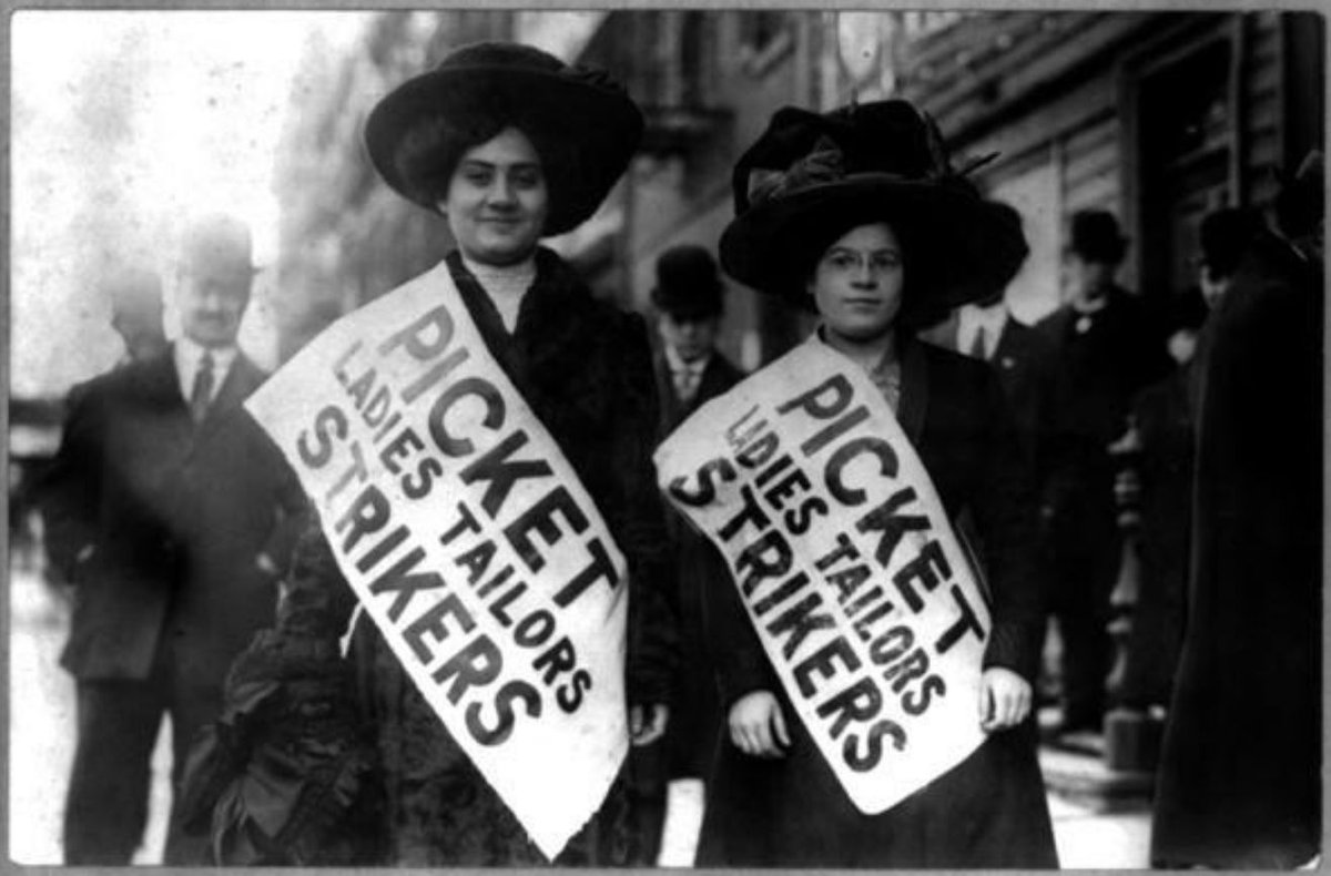 CentralLaborNYC's tweet photo. Today in NYC #LaborHistory: Int’l Ladies' Garment Workers Union begins strike against Triangle Shirtwaist Co. This would eventually become the "Uprising of the 20,000," resulting in 339 of 352 struck firms—but not Triangle—signing agreements with the union. - September 27, 1909 https://t.co/UrYewxxl54