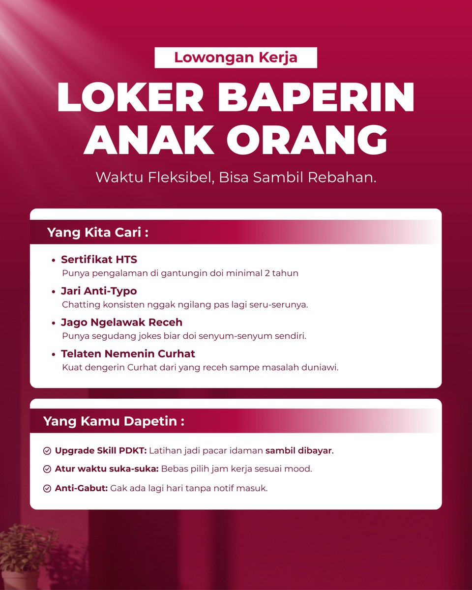 Ruang_berdua's tweet photo. Modal HP doang sama jempol yang rajin bales chat, bakat  baperin anak orang akhirnya ada gunanya wkwk 😭👍

#freelance #zonauang #jasasleepcall #minggu #ruangberdua https://t.co/Axk0vWBIP7