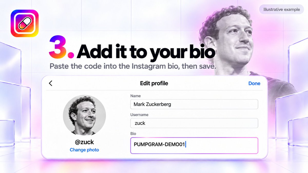pumpgramsocial's tweet photo. 3. add it to your bio

instagram → edit profile → bio. paste the code anywhere — end of your existing bio is fine. save.

you can delete it the second you're verified. it's a receipt, not a permanent tag. https://t.co/KMRyGVaTw7