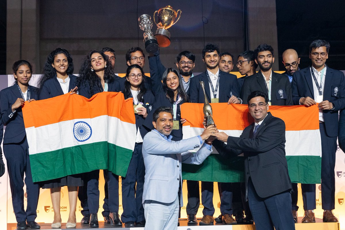 pransu_upadhyay's tweet photo. India Chess Team- This Decade

Olympiad 2020- Gold
Olympiad 2021- Bronze
Olympiad 2022- Double Bronze
Olympiad 2024- Double Gold
Olympiad 2026- Silver + Bronze

Total:- 🥇 3 🥈 1 🥉 4

Greatest Chess Playing Nation of this Decade and it's not even close💪🔥🔥

#ChessOlympiad https://t.co/YXssP33VXk