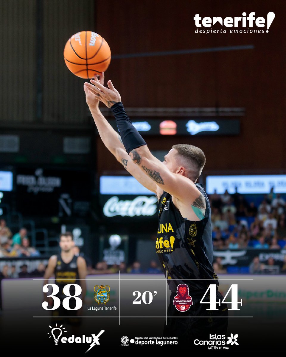 CB1939Canarias's tweet photo. 🏀 Descanso en el Santiago Martín

⚔️ La Laguna Tenerife, 38; @casademontBZ, 44

💛🖤 #VamosCanarias https://t.co/UhyfyFCpCO