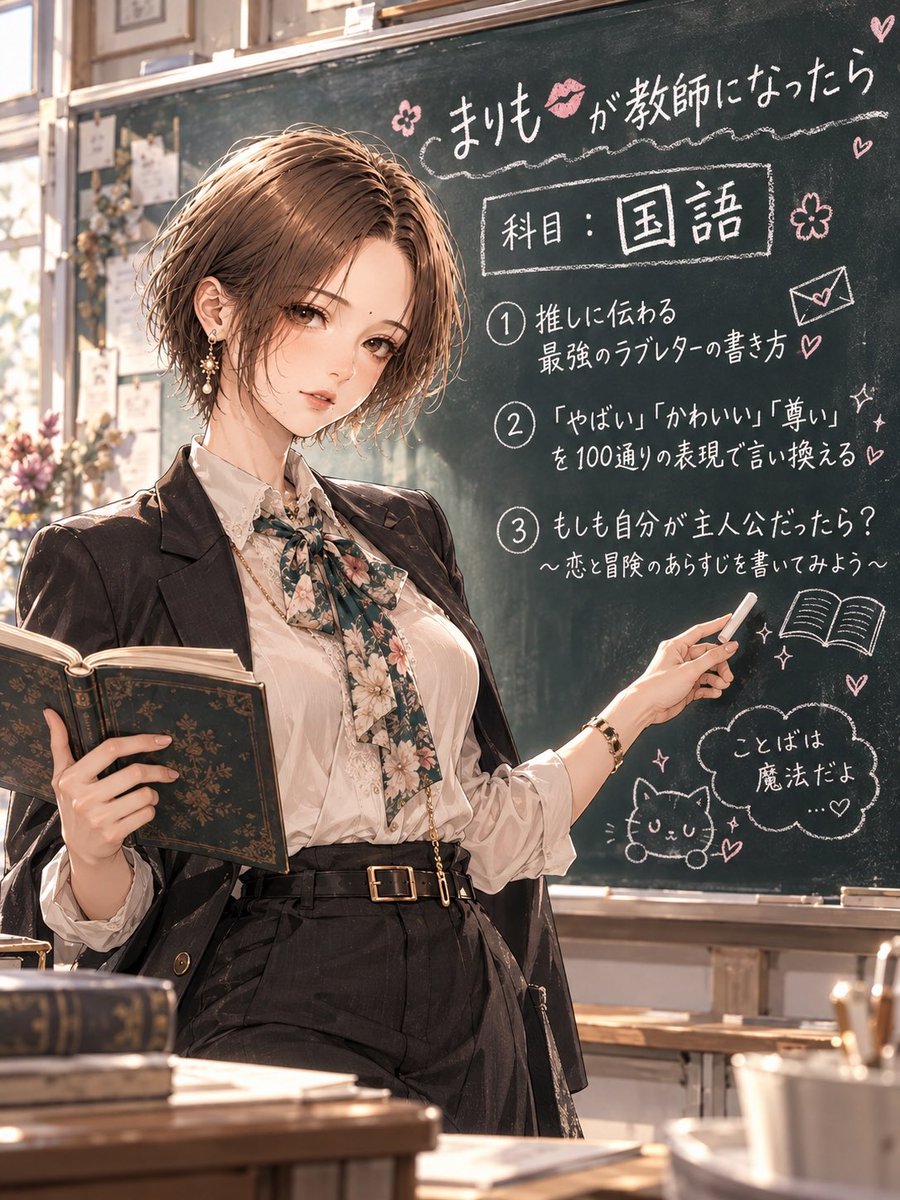 m_snmrg's tweet photo. 実際に国語の教員免許もってますが、
こんな授業してみたかったな🤭🩷

おもしろいプロンプトありがとうございました♡ https://t.co/CvI4UO5ARD