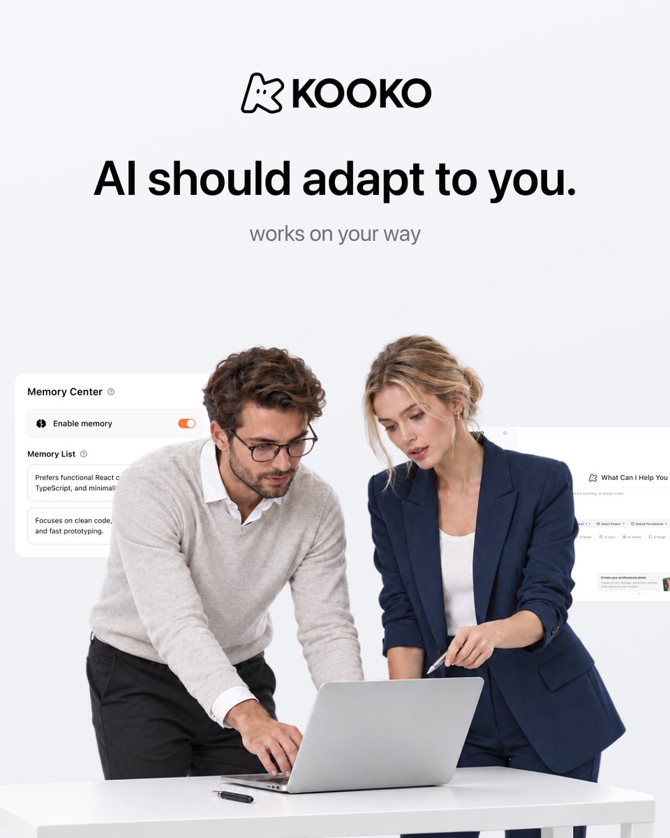 kooko_ai's tweet photo. AI shouldn’t make you start over every time. It should learn how you work.
Kooko remembers your context, understands your preferences, and turns repeat work into workflows that get better with you.
AI works your way.

#KOOKO #AI #ArtificialIntelligence #AITools #Productivity #FutureOfWork #Automation #Tech #WorkSmarter #AIProductivity
