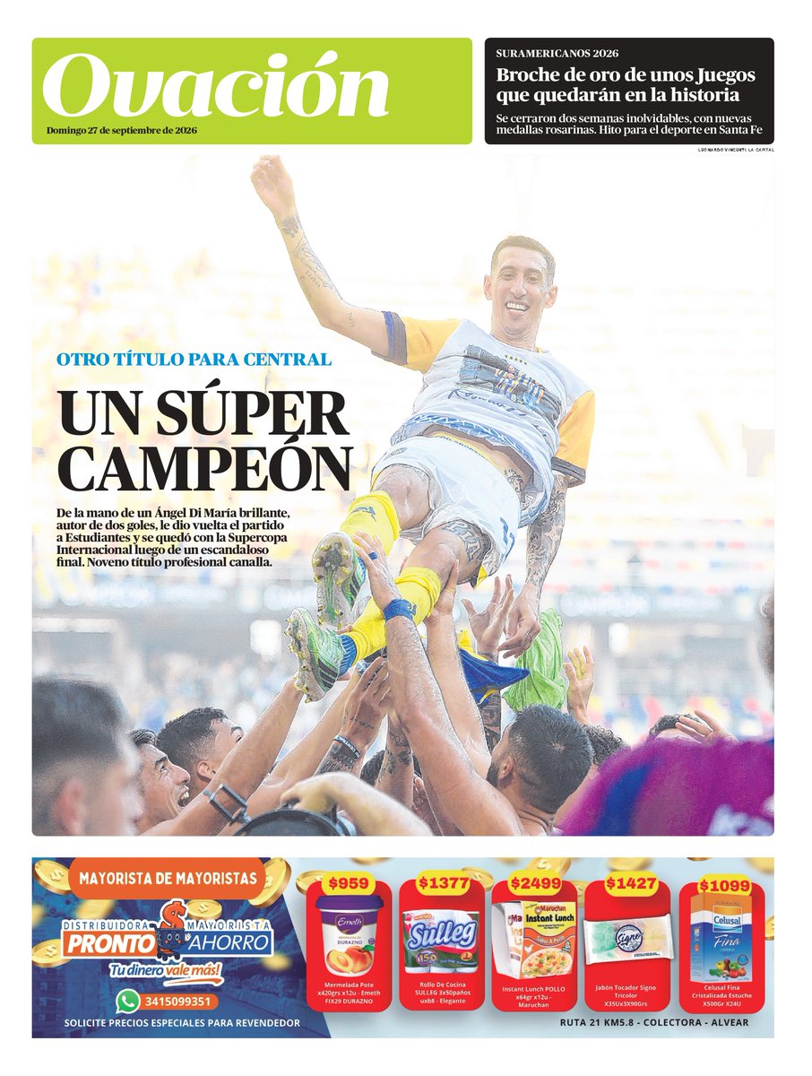 lacapital's tweet photo. ¡Buen domingo!
La tapa de Ovación de hoy

📰 Otro título para Central: un súper campeón

→ Todas las noticias en https://t.co/bjvi3kuneZ https://t.co/CWGqhHbseA