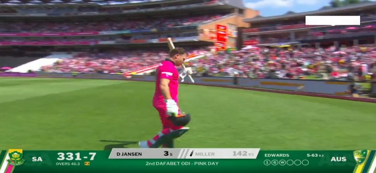 niraj07khatri's tweet photo. Brilliant inning of 142(93) by Miller comes to an end. South Africa will definitely be the favorites to win the World Cup in 2027!!
#AUSvSA https://t.co/AjAyrtn2Ul