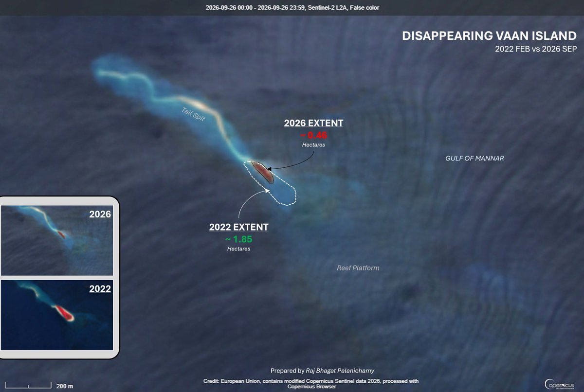 rajbhagatt's tweet photo. I wrote the thread about #VaanIsland almost 5 years ago. The island off the coast of Thoothukudi has lost 3/4th of its land ever since.

In a few years, it would be completely gone.