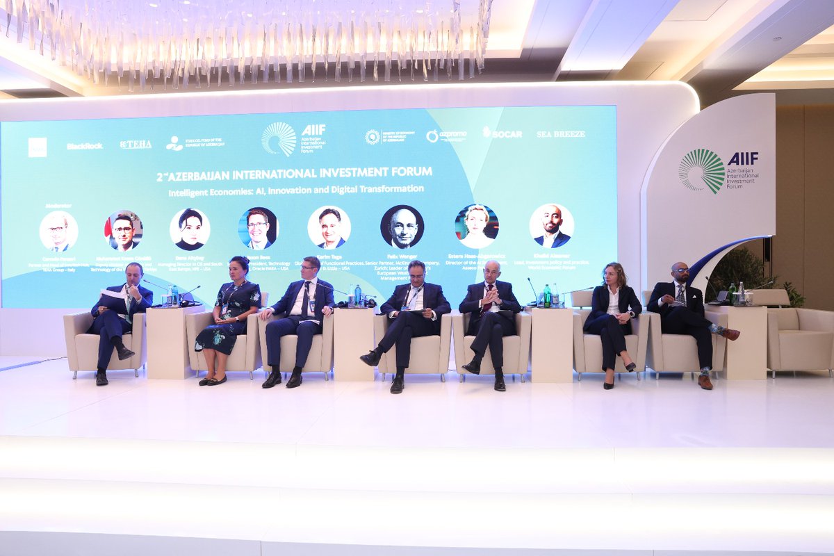 azpromoaz's tweet photo. “Ağıllı iqtisadiyyatlar: süni intellekt, innovasiya və rəqəmsal transformasiya” mövzusunda panel sessiya keçirilib.

Ətraflı - https://t.co/TewsIGIQsU

#EconomyAz #AZPROMO #AIIF2026 https://t.co/bh6aktc5D0