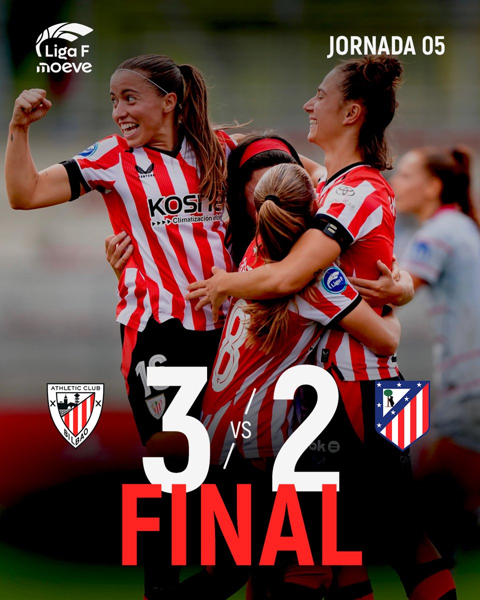 AthleticClubFem's tweet photo. 🔚 𝗔𝗠𝗔𝗜𝗘𝗥𝗔𝗔𝗔𝗔𝗔𝗔𝗔𝗔!!!

El Athletic vence de manera meritoria al @AtletiFemenino y sigue invicto en Lezama. Partida itzela, neskak!

➕3️⃣ GOAZEEEEEEEEN!!

#AthleticAtleti #AthleticClubFem 🦁 https://t.co/OlL6JEFyr0