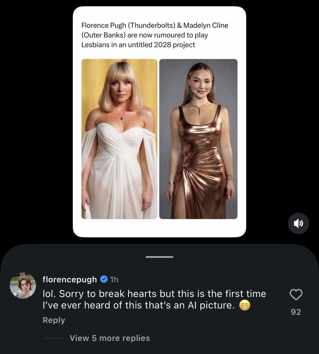 bestofpugh's tweet photo. Florence Pugh reacts to latest rumours. https://t.co/tfiwFqamqy