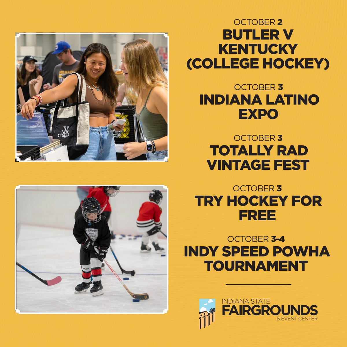 IndyStateFair's tweet photo. Weekend plans? Consider them handled. 🙌

From college hockey and the Indiana Latino Expo to vintage finds and plenty of action on the ice, there’s a lot happening at the Indiana State Fairgrounds & Event Center this weekend!

Check out what’s happening and make your weekend plans here: https://t.co/3lyDgWdcLz