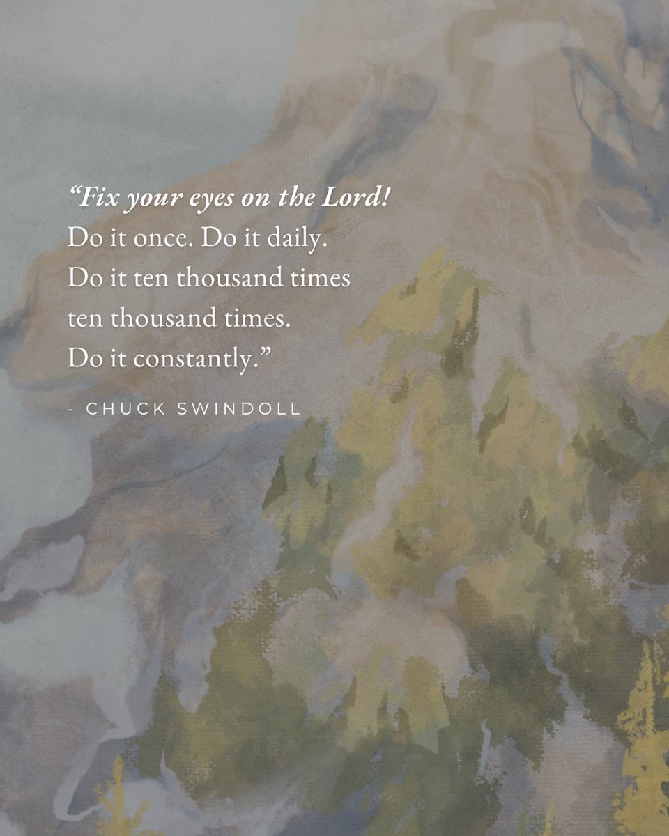 chuckswindoll's tweet photo. Focus isn't a one-time achievement. It's a discipline of return.

"Fix your eyes on the Lord! Do it once. Do it daily. Do it ten thousand times ten thousand times. Do it constantly."

Notice he doesn't promise you'll stop drifting. He assumes you will. The instruction isn't never look away, it's keep looking back, however many times it takes.

"Looking to Jesus, the founder and perfecter of our faith." (Hebrews 12:2)
The distracted heart isn't disqualified. It's just invited to turn again.

What keeps pulling your eyes away?