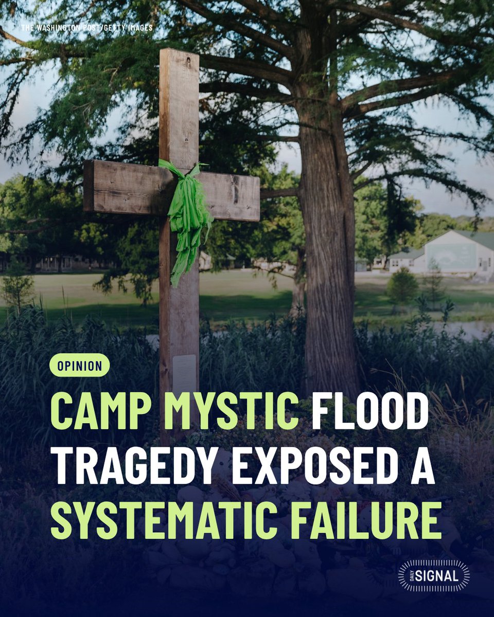DailySignal's tweet photo. The New York Post reported on Sept. 23 that Texas Rangers are investigating whether crimes, including manslaughter, were committed in the deaths at Camp Mystic during the July 2025 floods. Investigators are seeking evidence; no finding of criminal guilt has been made.

Whatever that inquiry concludes, it raises broader questions: Why do we keep building and sleeping on floodplains? And why do federal maps and subsidized insurance continue to make the danger easy to overlook?

https://t.co/aIQ8TkavEV