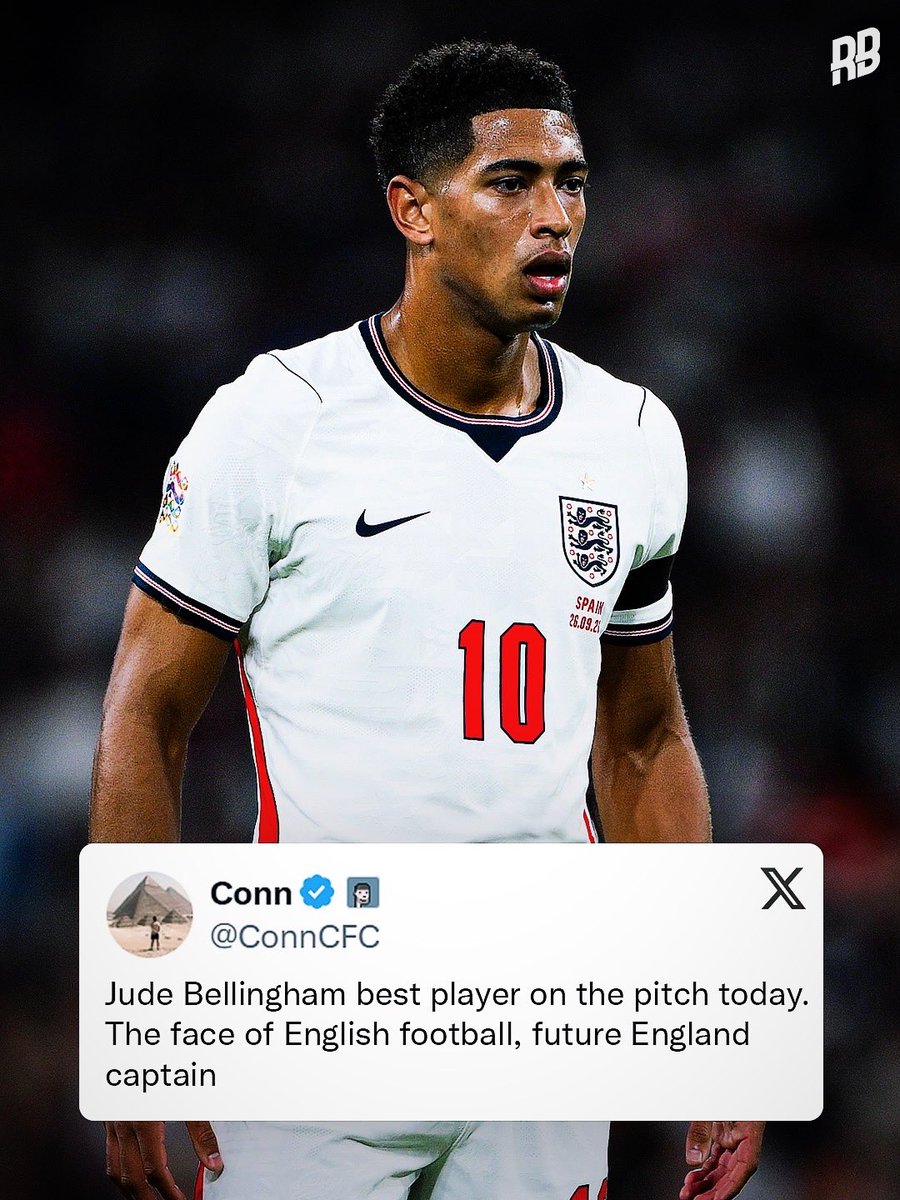 RisingBallers_'s tweet photo. England might have lost… but Jude Bellingham showed levels again last night. Anyone still doubting whether he’s genuinely world class, performances like that tell you everything… he looked like one of the best players on the pitch and you can see how much he carries for England.

He’s such a joy to watch too… the work rate, the intensity and the way he keeps demanding the ball is so good. He feels like the face of this England team already… might be time to give him that captain’s armband… he was made for it 🫡👏🏼
