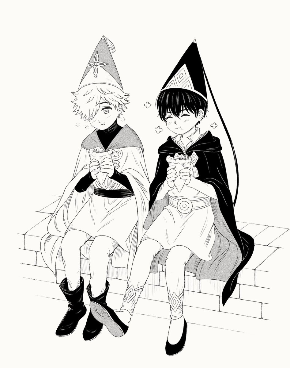 sensofelation's tweet photo. Baby orufrey as that one scene where Chiikawa and Hachiware eat some kind of anko-filled bread (idk what it is, looks so yummy..) #WitchHatAtelier #orufrey https://t.co/kqnnrJXWQv