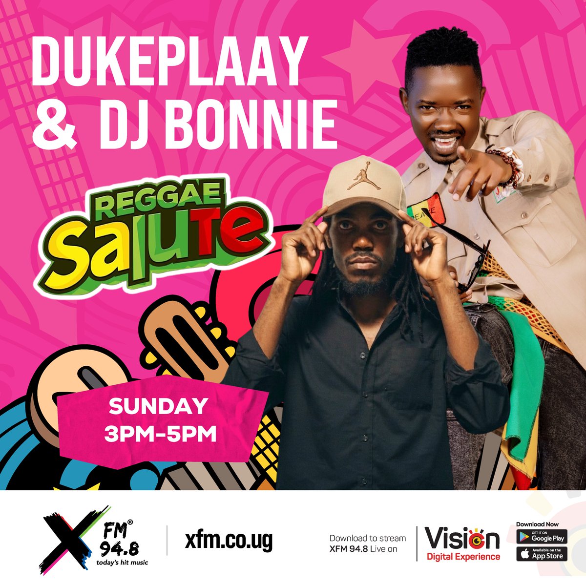 XfmUG's tweet photo. #ReggaeSalute Sunday afternoon is for the best reggae vibes! Catch @ThaEpicMajor & @BonnieDeejay live on 94.8 XFM from 3 PM to 5 PM. #FreshX https://t.co/GpeKCTSvKR