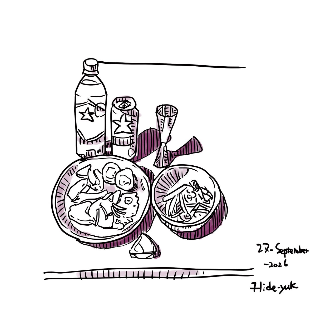 hidebosan's tweet photo. latihan. makan malam pada hari ini. 今日の夕食。 #sketsapen #pensketch  #sketch #clipstudio #makanan https://t.co/Ol8inwhpNz