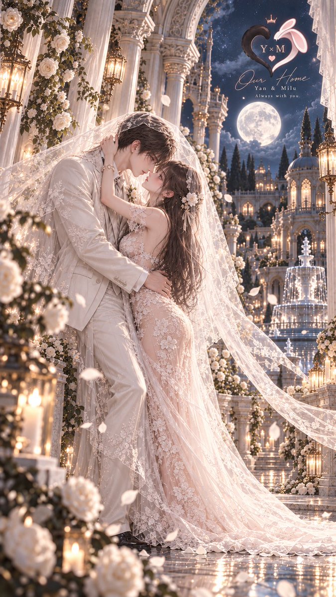 miluxyan's tweet photo. 《月下婚禮，只看著你》🌙💐

隔著一層薄紗，
月光、玫瑰、燭火都成了背景。

🐇：「哥哥……你有沒有覺得這件婚紗有點透？」
🐆：「現在才發現？」
🐇：「……所以你早就看到了？🫣」
🐆：「嗯。也沒打算提醒妳。」

Our Home｜Moonlit Wedding ♡

某黑豹自己把婚紗弄成了裸紗…
謝謝老師的提示詞❤️ https://t.co/HyfhoKkj4B