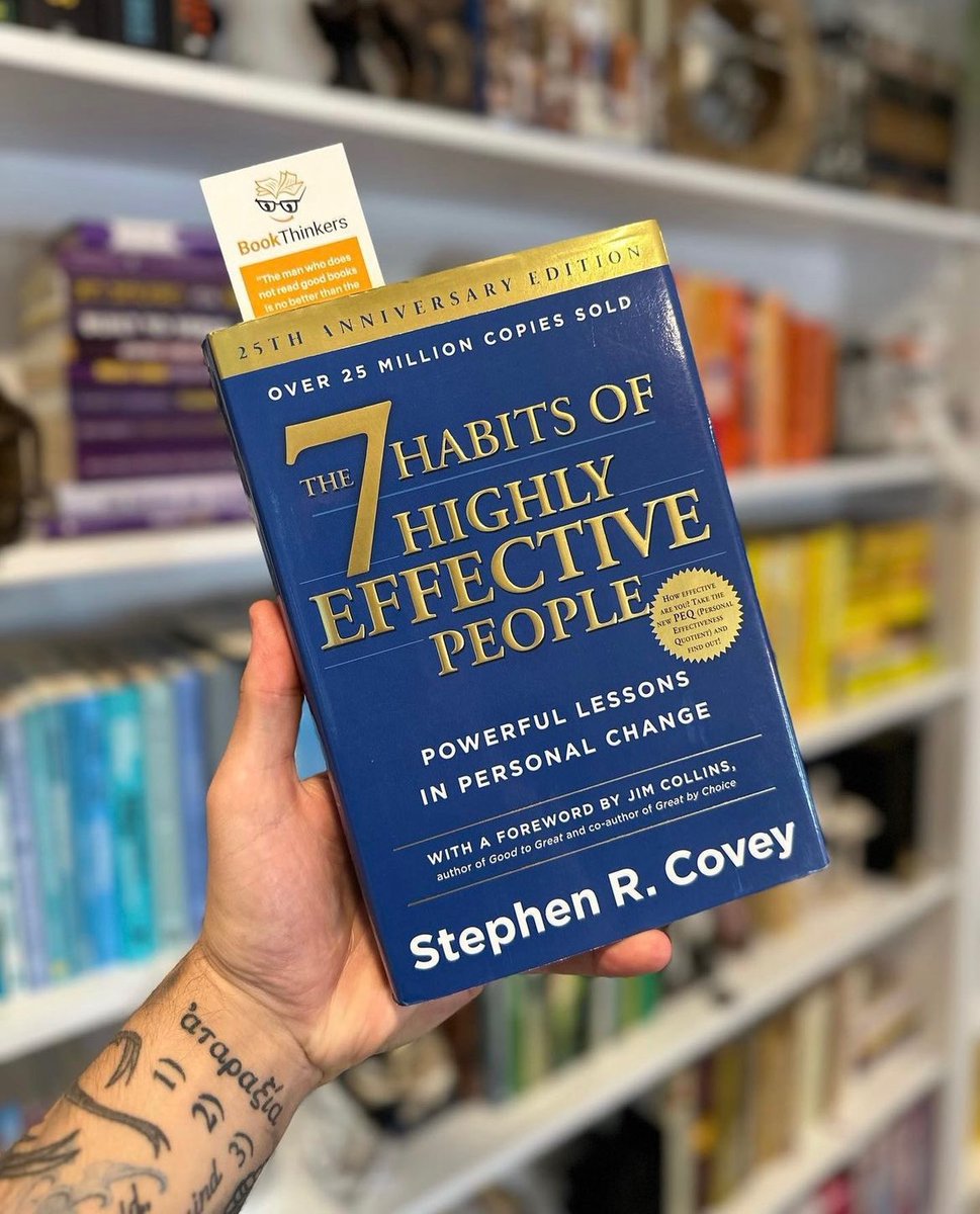 bookthinkers's tweet photo. Which habit is your favorite from this book? 🤔

My favorite is “Habit 7: Sharpen the Saw. Seek continuous improvement and renewal professionally and personally.” 

Sharpen the Saw means preserving and enhancing the greatest asset you have... you! 

It means having a balanced program for self-renewal in the four areas of your life:

• physical 🏋️
• social/emotional 🗣️
• mental 🧠
• spiritual 🙏🏻

I’m motivated by daily progress. Progress fuels my fire. 

If you haven’t read ‘The 7 Habits of Highly Effective People’ yet, I highly recommend it.