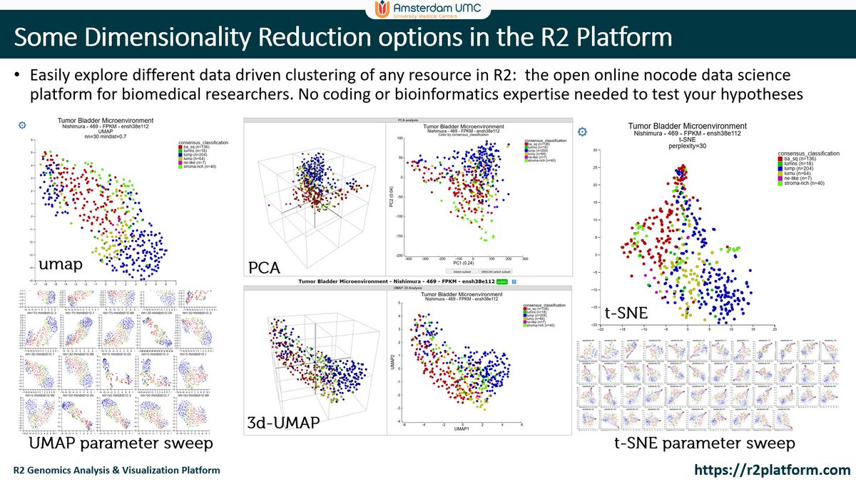 r2_platform's tweet photo. Explore data-driven clustering on R2 without writing a single line of code!

From PCA to UMAP, 3D-UMAP &amp; t-SNE (plus parameter sweeps), instantly visualize sample groupings and test your biomedical hypotheses

No coding needed: just interactive science:
👉https://t.co/XNtufuAlrS https://t.co/IIkkYqjaQC