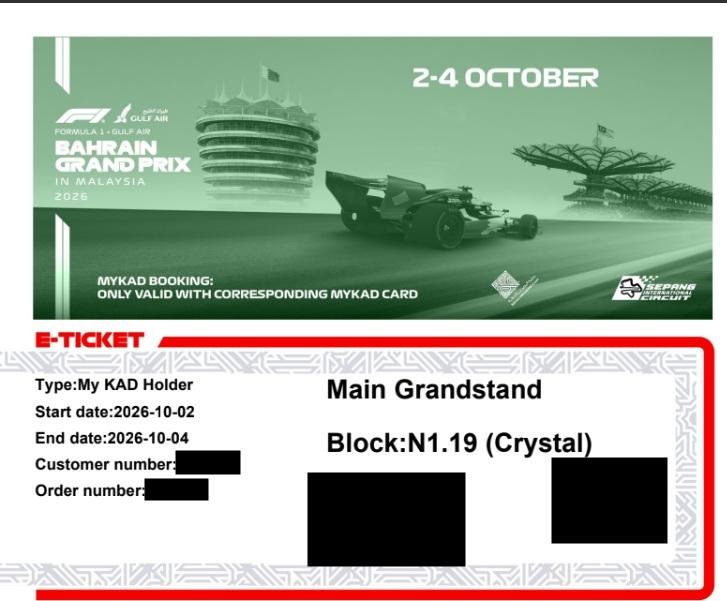 Rachel09816's tweet photo. Anyone looking for 2 tickets for F1 Bahrain in Malaysia? 🏎️

SELLING: 2× G Hillstand Madani tickets 🎟️

My friend managed to secure the tickets, and I ended up with 2 extras.

They are standing tickets.

DM me if you’re interested! https://t.co/PsuDrOnUI8