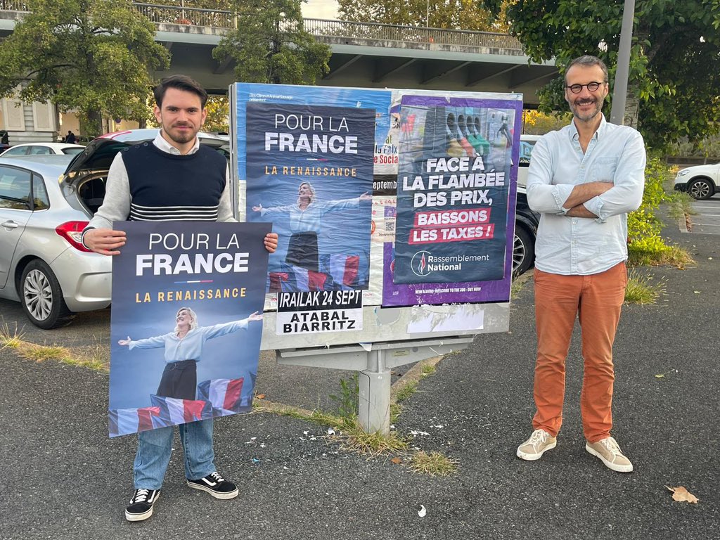 JarraudT's tweet photo. Mobilisation ce dimanche à Bayonne et Anglet pour afficher partout la renaissance portée par @MLP_officiel et échanger avec vous.

Objectif 2027 🇫🇷🚀 https://t.co/XkOP5ysrby