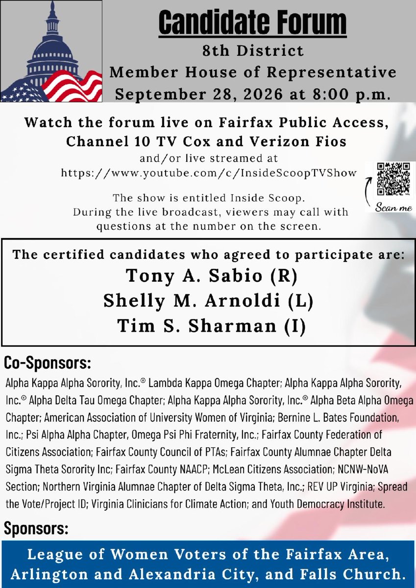 tony_sabio's tweet photo. Although @DonBeyerVA has withdrawn from participating following our Arlington CivFed candidate forum, I’ll continue to show up, listen, and share the solutions I believe can move #VA08 forward.

I believe our politics can be better than constant division. We can disagree without treating our neighbors as enemies, work across party lines where common ground exists, and put results ahead of rhetoric.

We are Americans first. Our greatest progress has always come when we remember that what unites us is greater than what divides us.

@goparlington @AlxRepublicans @AAFCYRs @FairfaxGOP @VA_GOP @VaNewsVanguard @dcexaminer @VA4SafeComm @vahousegop @Republicans @novahcc @AsianAmCham #sabioforcongress

 https://t.co/UlfWGG9fCI